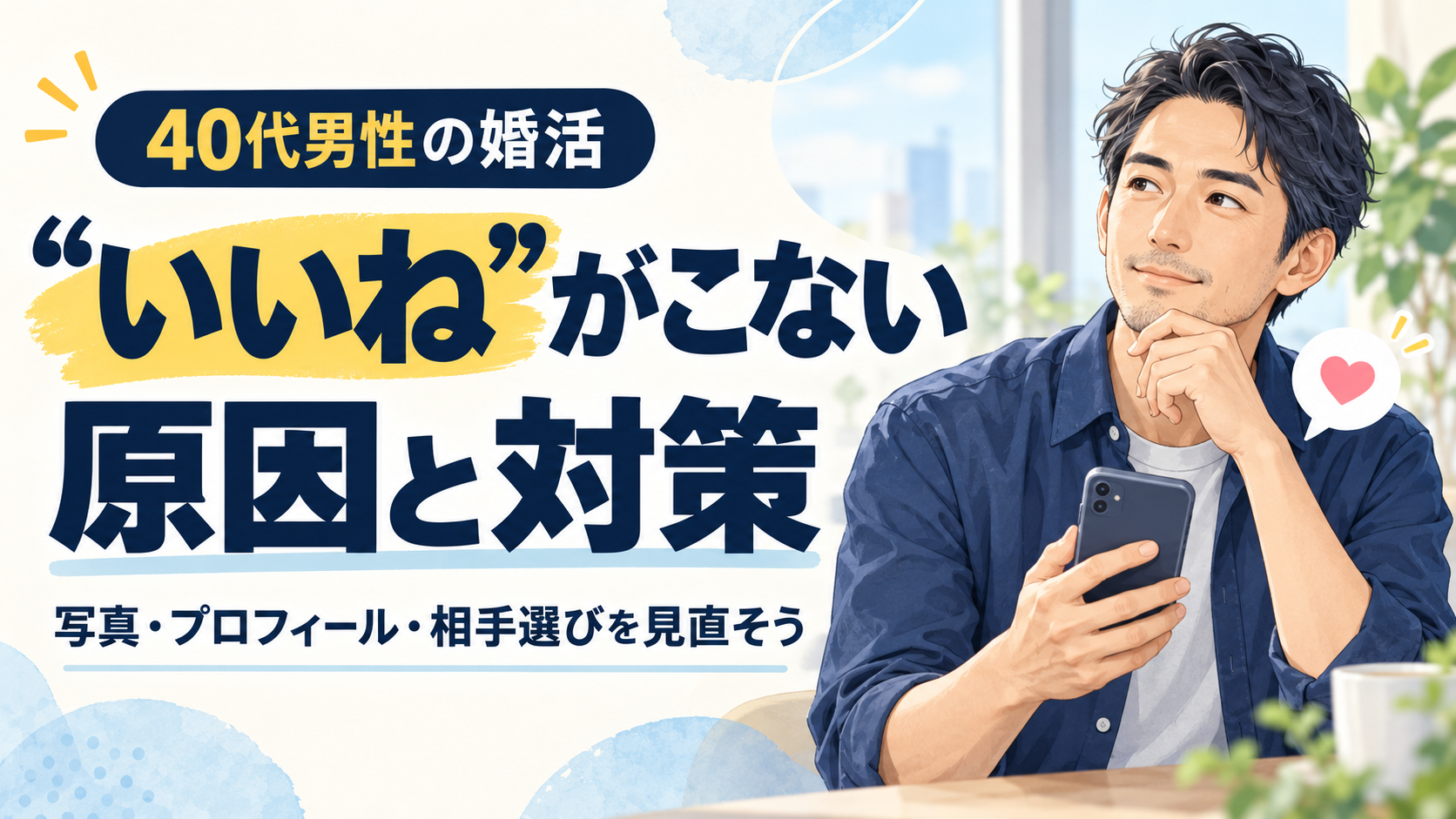 40代男性向けに、マッチングアプリで“いいね”がこない原因と、写真・プロフィール・相手選びの改善策を紹介